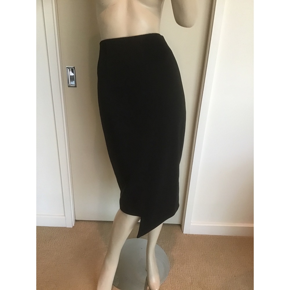 Ted Baker London Black Asymmetrical High Waist Pencil Skirt Rose Gold Zip Midi 0